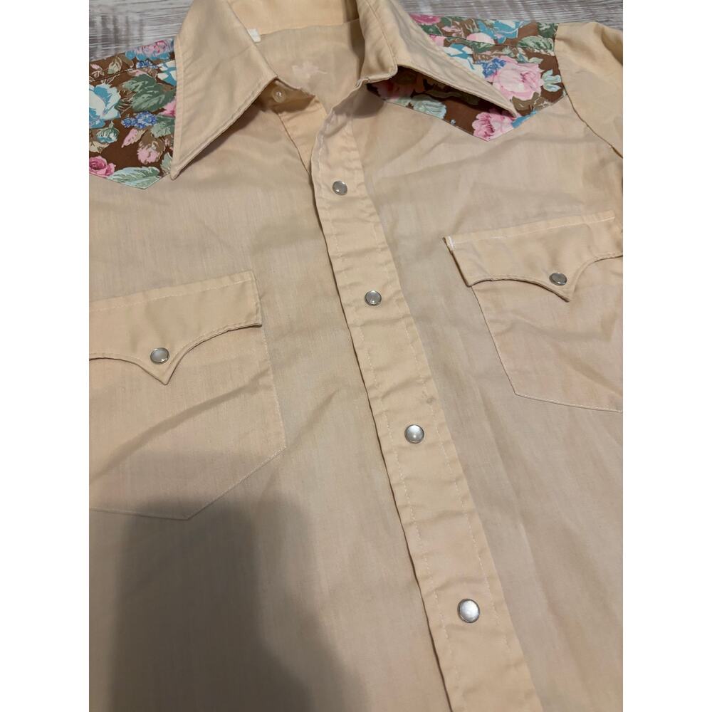 vintage peach/floral classic western pearl snap - Picture 4 of 6